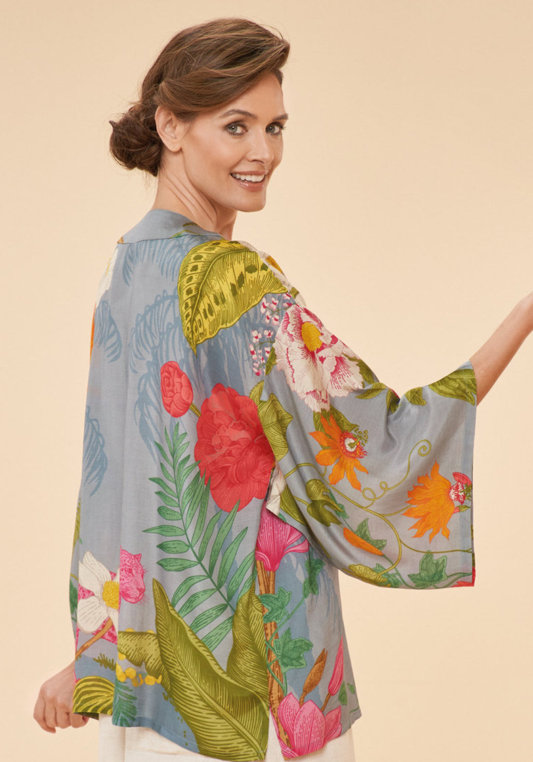 Tropical Flora and Fauna Kimono Jacket in Lavender
