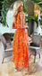 DA1723 Blood Orange Printed Cut Out Midi Dress