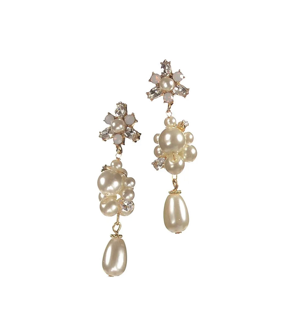 PA339 Fantasy Flower Drop - Faux Pearl/Clear Crystal