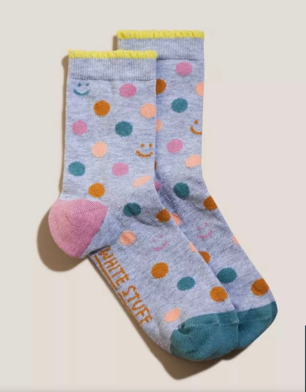 SPOT SMILEY FACE SOCKS  IN BLUE MULTI