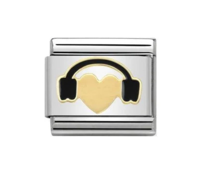 Classic Gold & Black Heart With Headset Charm