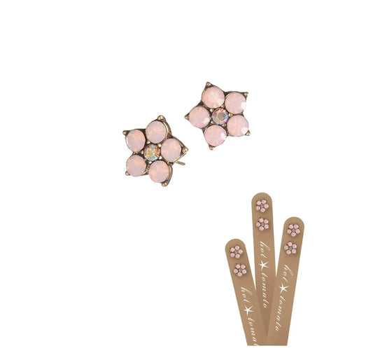LF900 Five Petal Floral Studs - Old Gold/Rose Water Opal/AB