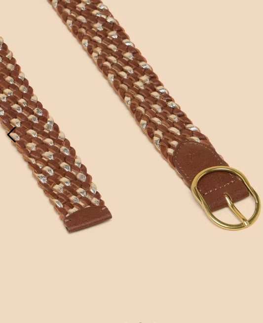 LEATHER WEAVE BELT IN TAN MULTI