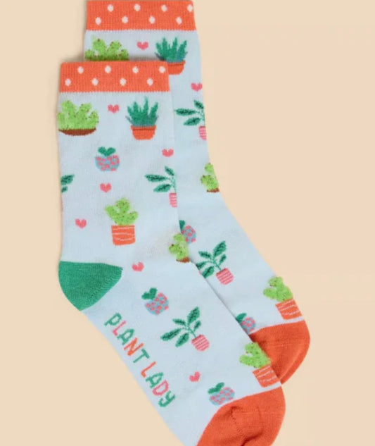 FLUFFY HOUSE PLANT ANKLE SOCK  IN BLUE MULTI