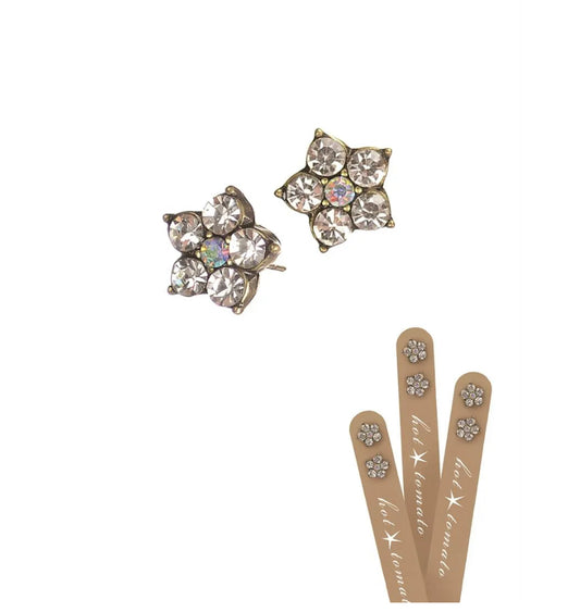 LF897 Five Petal Floral Studs - Old Gold/Clear Crystal/AB