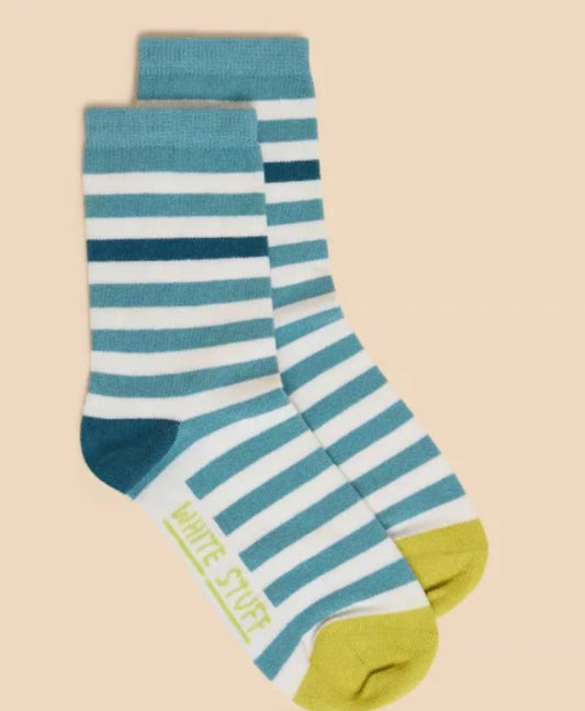 White Stuff Striped Ankle Socks in Blue MLT