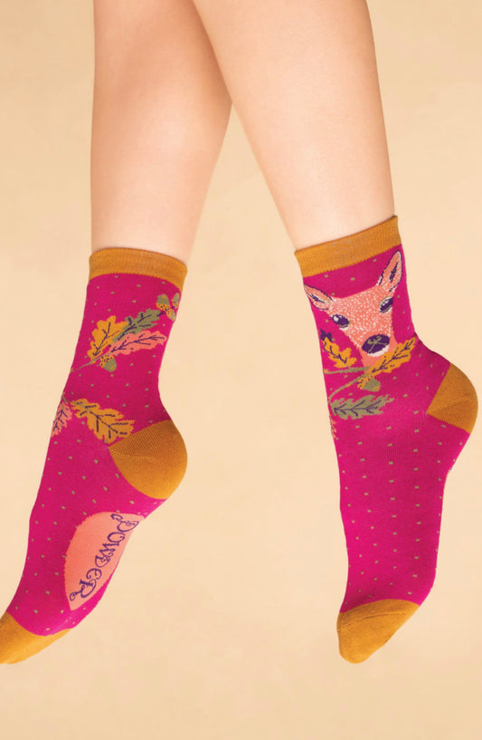 Enchanted Evening Doe Ankle Socks - Fuchsia
