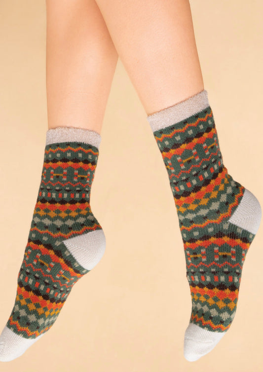 Multi Stripe Cosy Socks - Sage