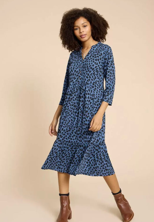 NAYA PRINT JERSEY DRESS  IN BLUE PRINT