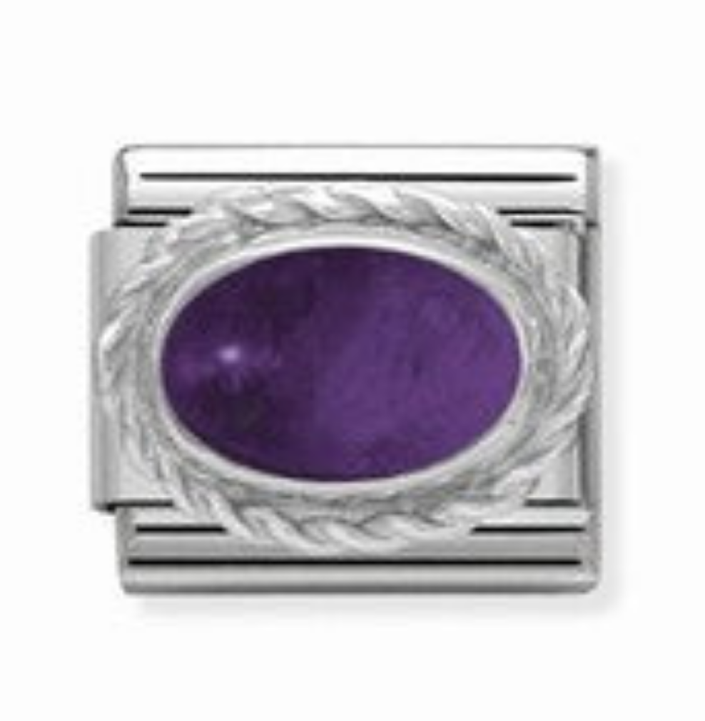 Silver Oval Amethyst Stone purple