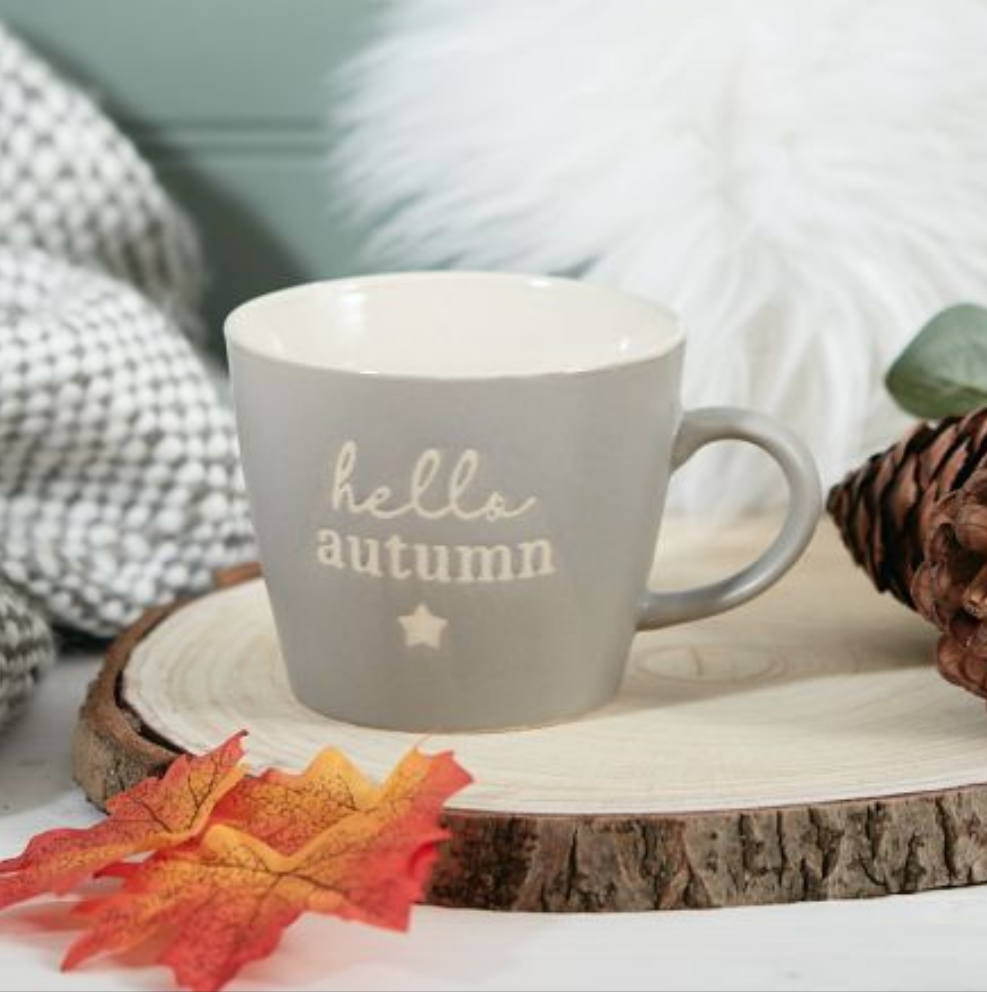 HELLO AUTUMN MUG GREY STONEWARE WITH STAR