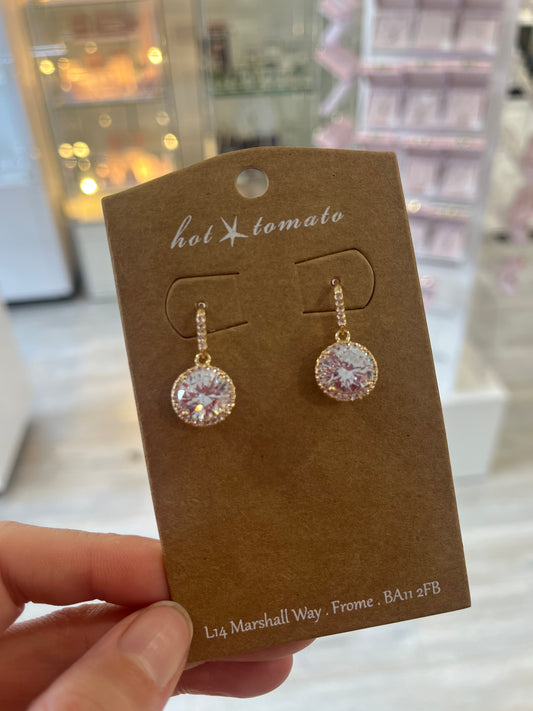 LF874 Crystal Drop on Demi Hoop - Gold/Clear