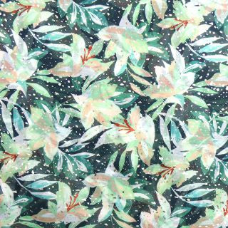 52635 Green mix recycled lily print and metallic scarf