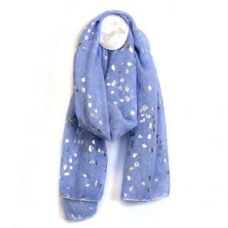 52654 Blue and metallic silver large speckled print scarf