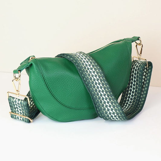 81487 Emerald Vegan Leather half moon bag with spotty strap