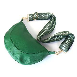 81487 Emerald Vegan Leather half moon bag with spotty strap