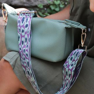 81480 Pale green Vegan Leather double zip bag with animal strap