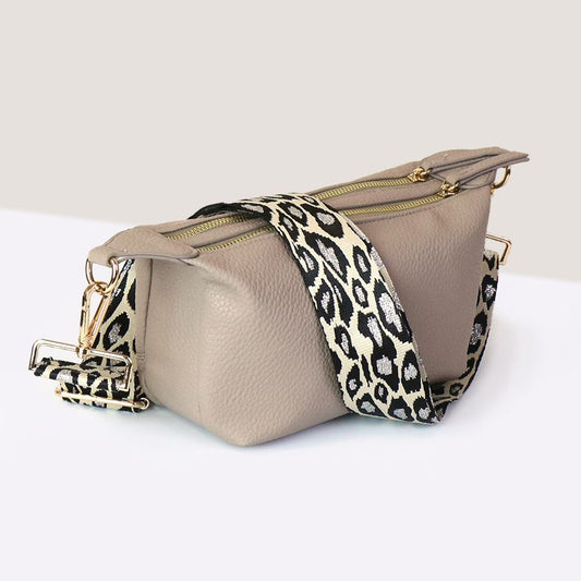 81479 Fawn Vegan Leather double zip bag with animal strap