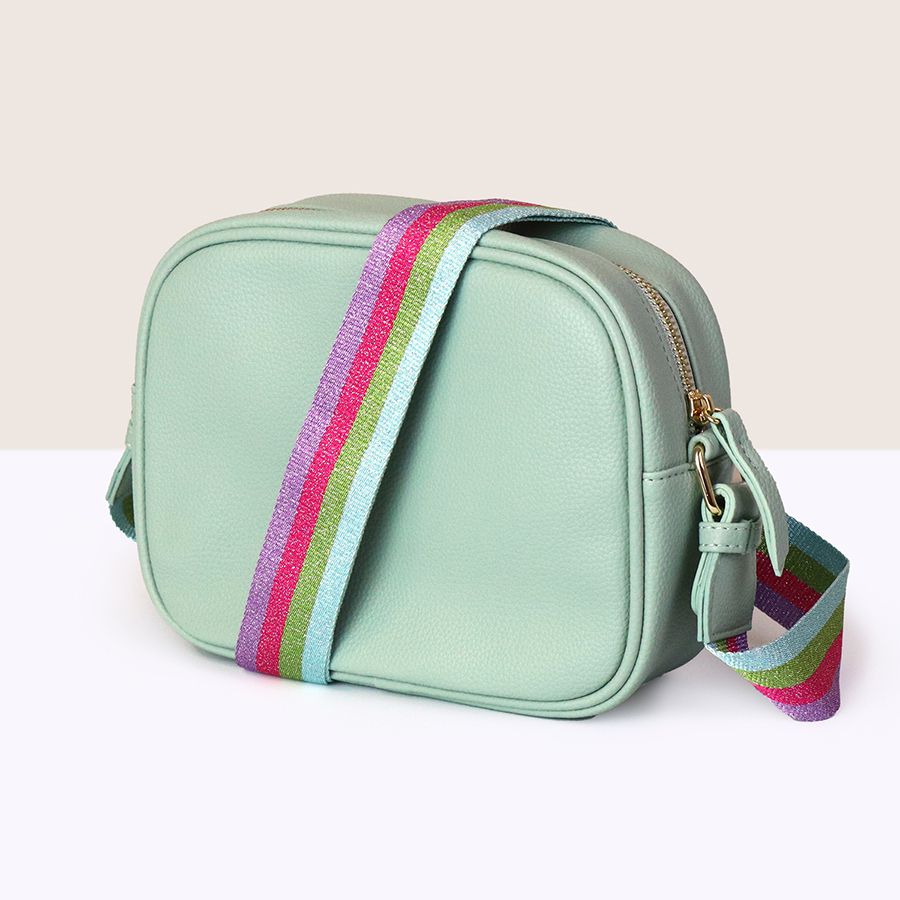 81474 Mint Vegan Leather camera bag with striped strap