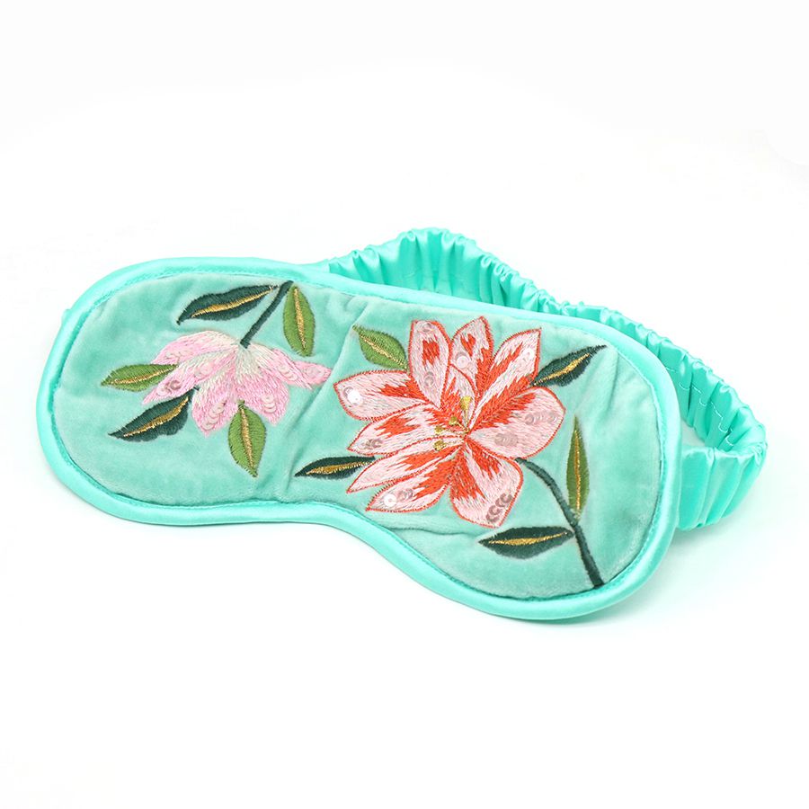 81460 Turquoise velvet embroidered lily sleep mask