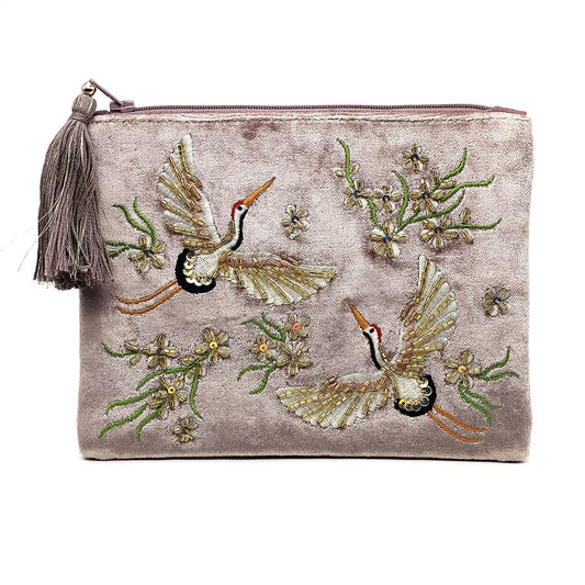 81445 Mink velvet embroidered crane purse