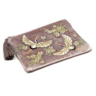 81445 Mink velvet embroidered crane purse