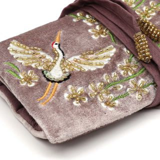 81449 Mink velvet embroidered crane jewellery roll
