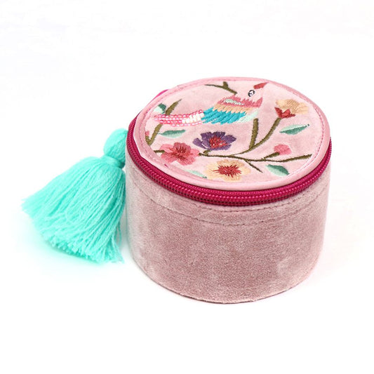81465 Blush velvet embroidered bird trinket box