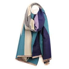 52582  Teal and Navy Mix Colour Block Scarf