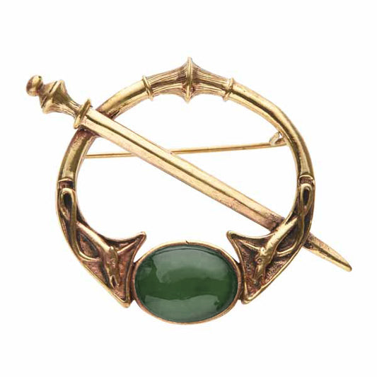 Celtic Green Agate Bronze Brooch K24