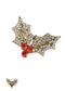 Holly & Berry Brooch - Antique Gold W/Clear & Red Crys