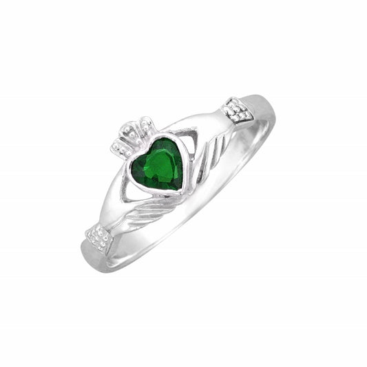 Celtic Claddagh Ring with Emerald Cubic Zirconia