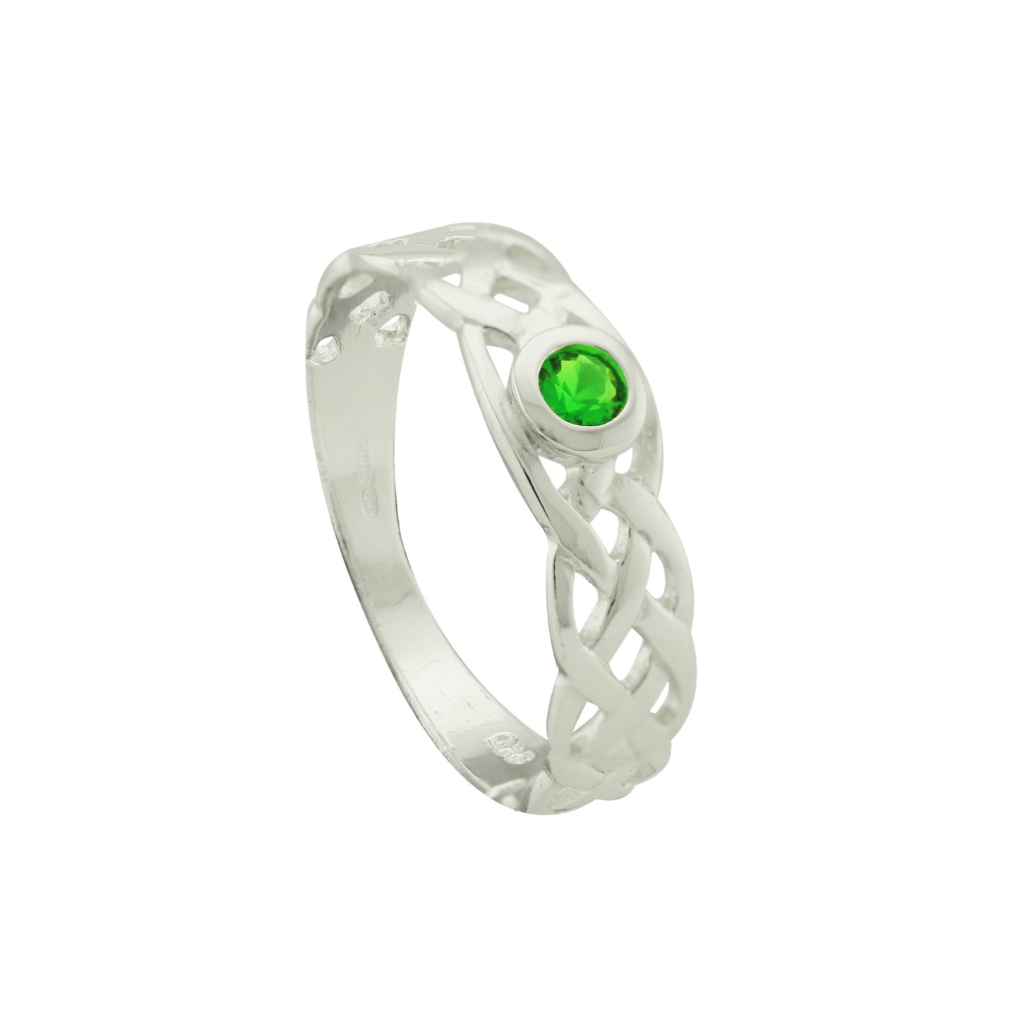 Celtic Plaited Ring with Emerald Cubic Zirconia