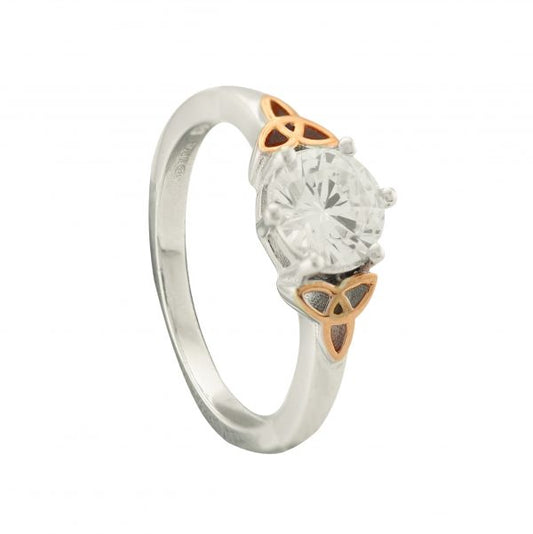 Ring with Cubic Zirconia framed with Rose Gold Trinity Knots R268