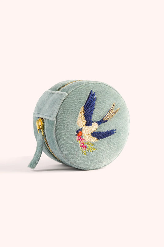 Round Velvet Jewellery Box - Swooping Swallows