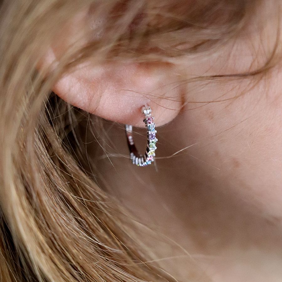 Sterling silver rainbow crystal hoop earrings