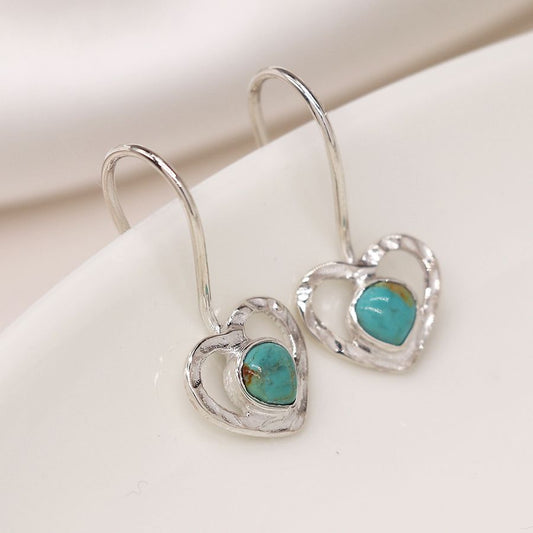 Sterling silver heart drop earrings with turquoise