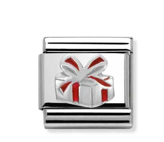 Silver and red gift charm