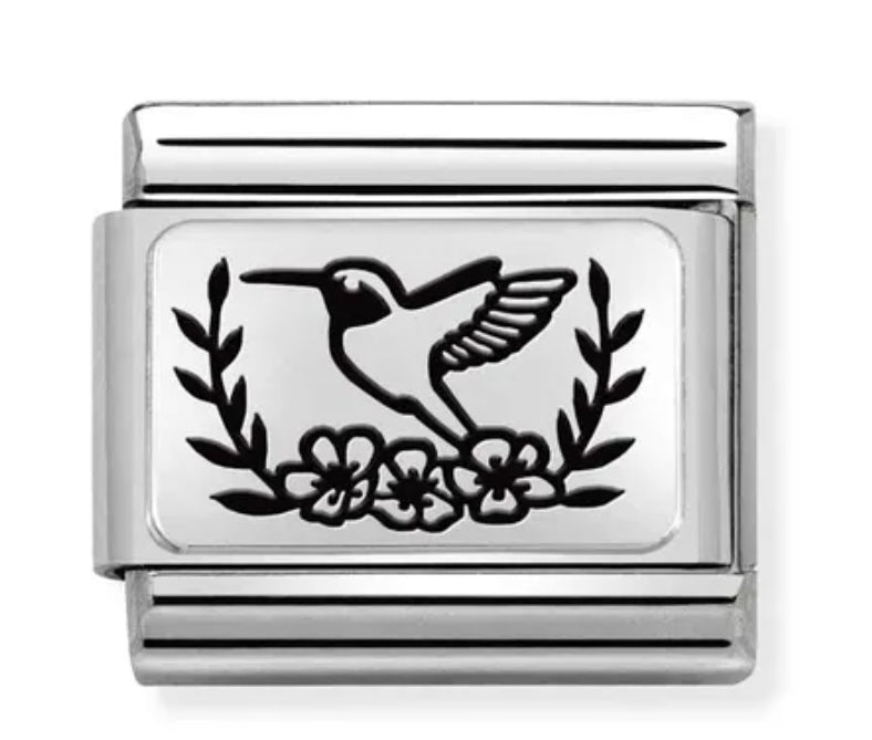 Classic Silver Hummingbird with Flowers Charm