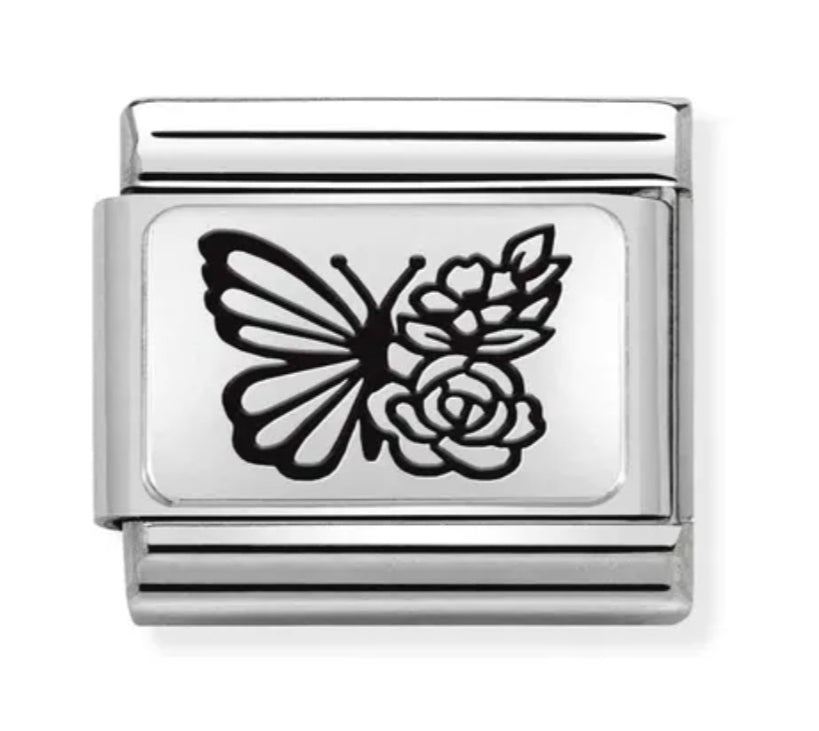 Classic Silver Butterfly with Flowers Charm