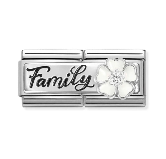 Classic Silver Family White Flower Double Charm