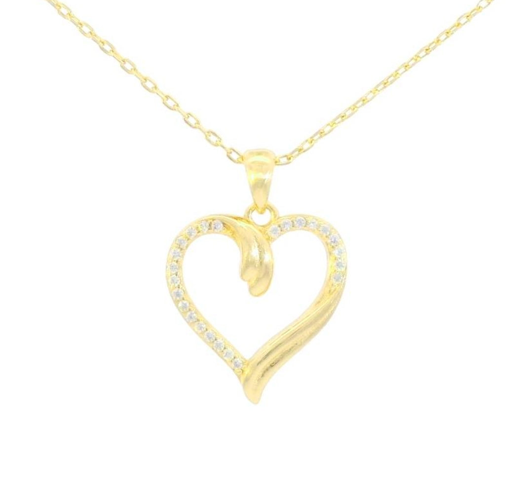 LARGE GOLD GLISTENING HEART NECKLACE L3281