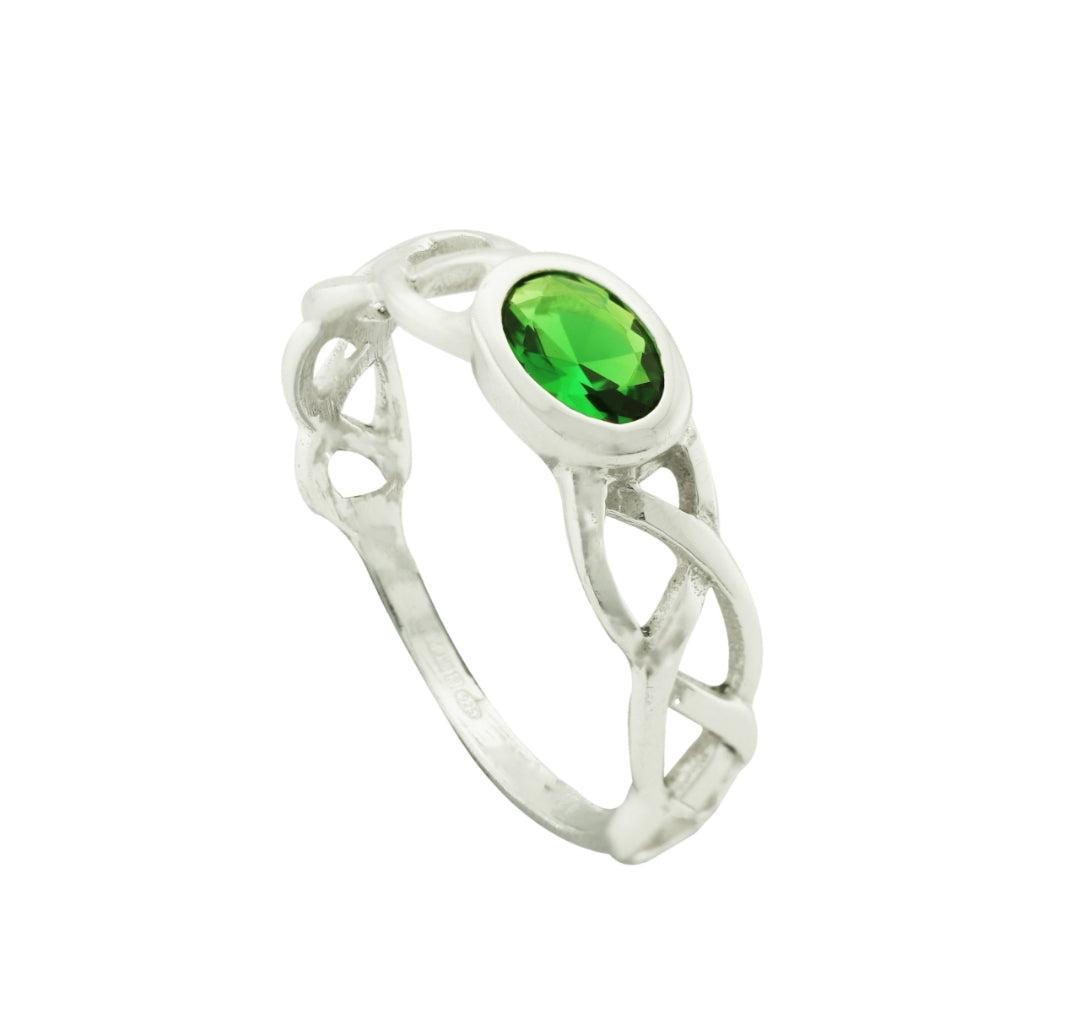 Celtic Knotwork Ring with Emerald Cubic Zirconia