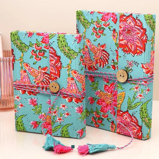 Turquoise and pink floral cotton bound notebook set