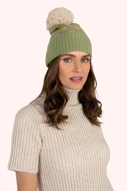 Willow Ditsy Flower Pompom Hat, Sage