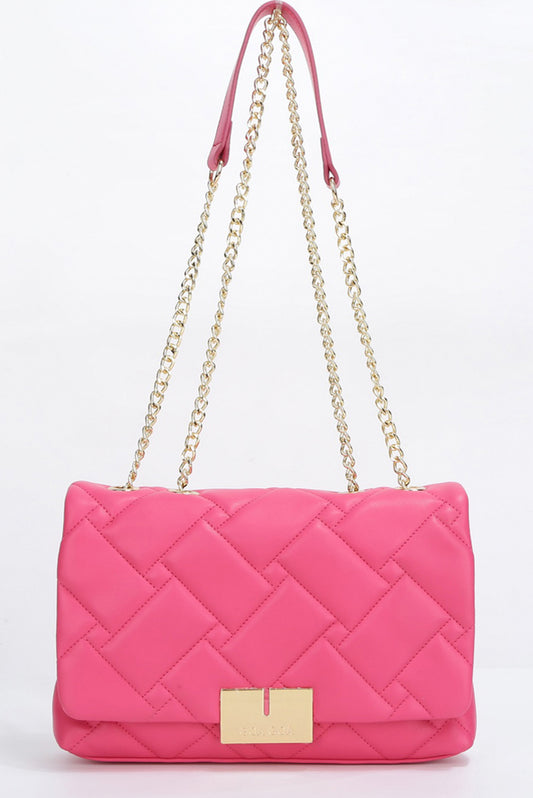 SHOULDER BAG IN QUILTED SYNTHETIC LEATHER - hot pink