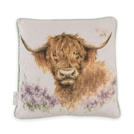 'Highland Heathers' highland cow cushion