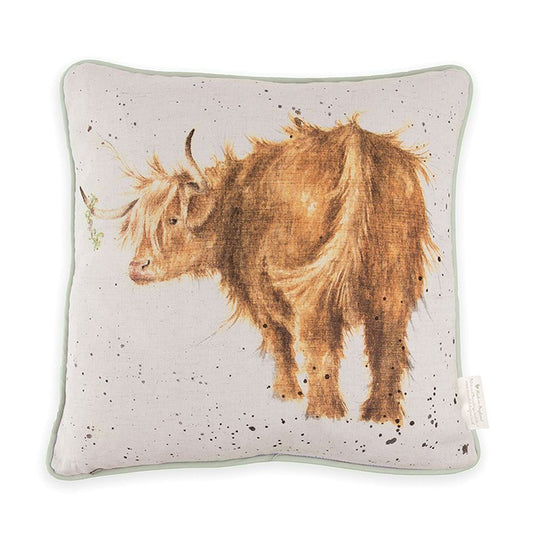 'Highland Heathers' highland cow cushion