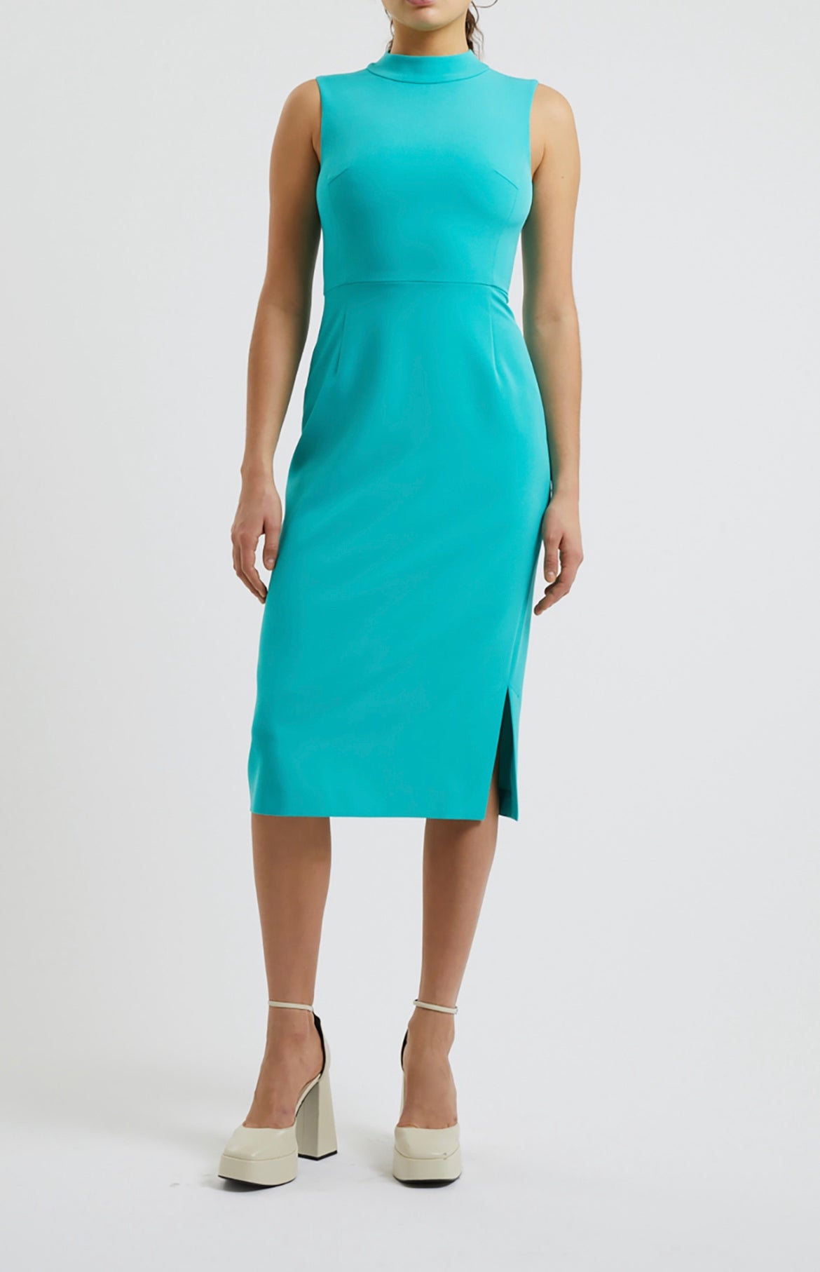 French Connection Echo Crepe Mock Neck Dress, Jaded Teal 71VEB