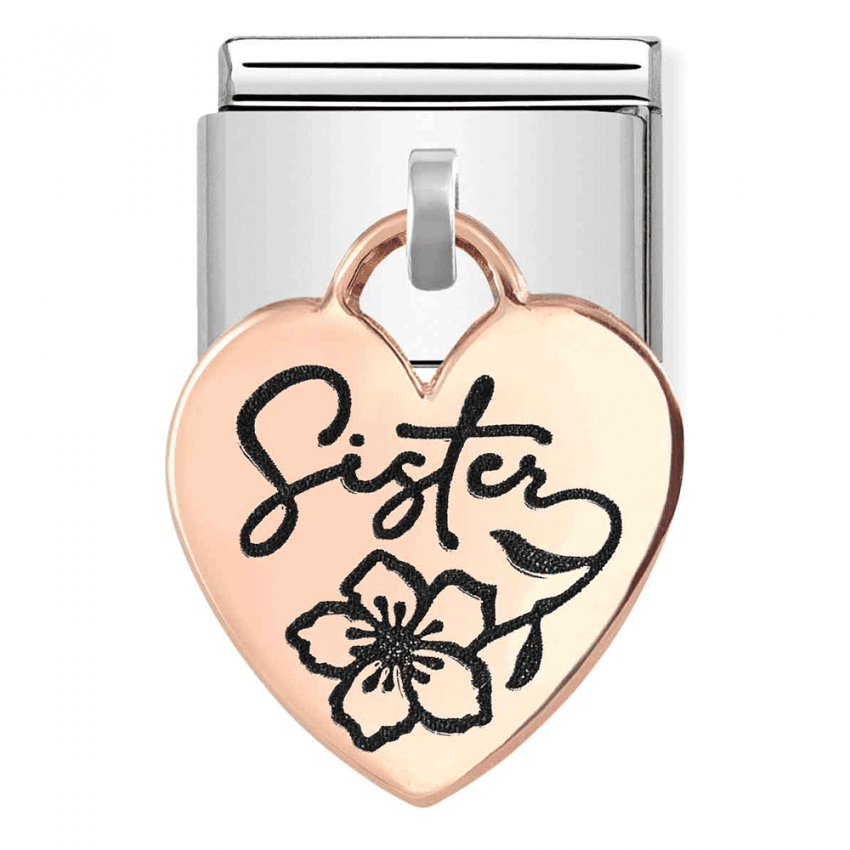 CLASSIC Rose Sister Heart Dangle Charm